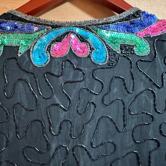 Vintage Silky Nites Silk & Beaded Evening Jacket XL PTP up to 24" EUC - Picture 13 of 16